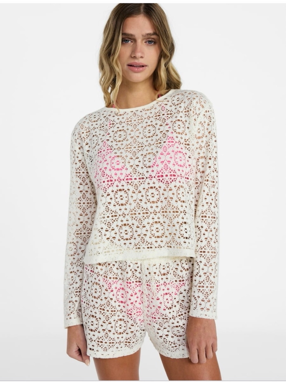 No Boundaries Cream Crochet Open Knit Long Sleeve Top - Size S Boho/Fairy